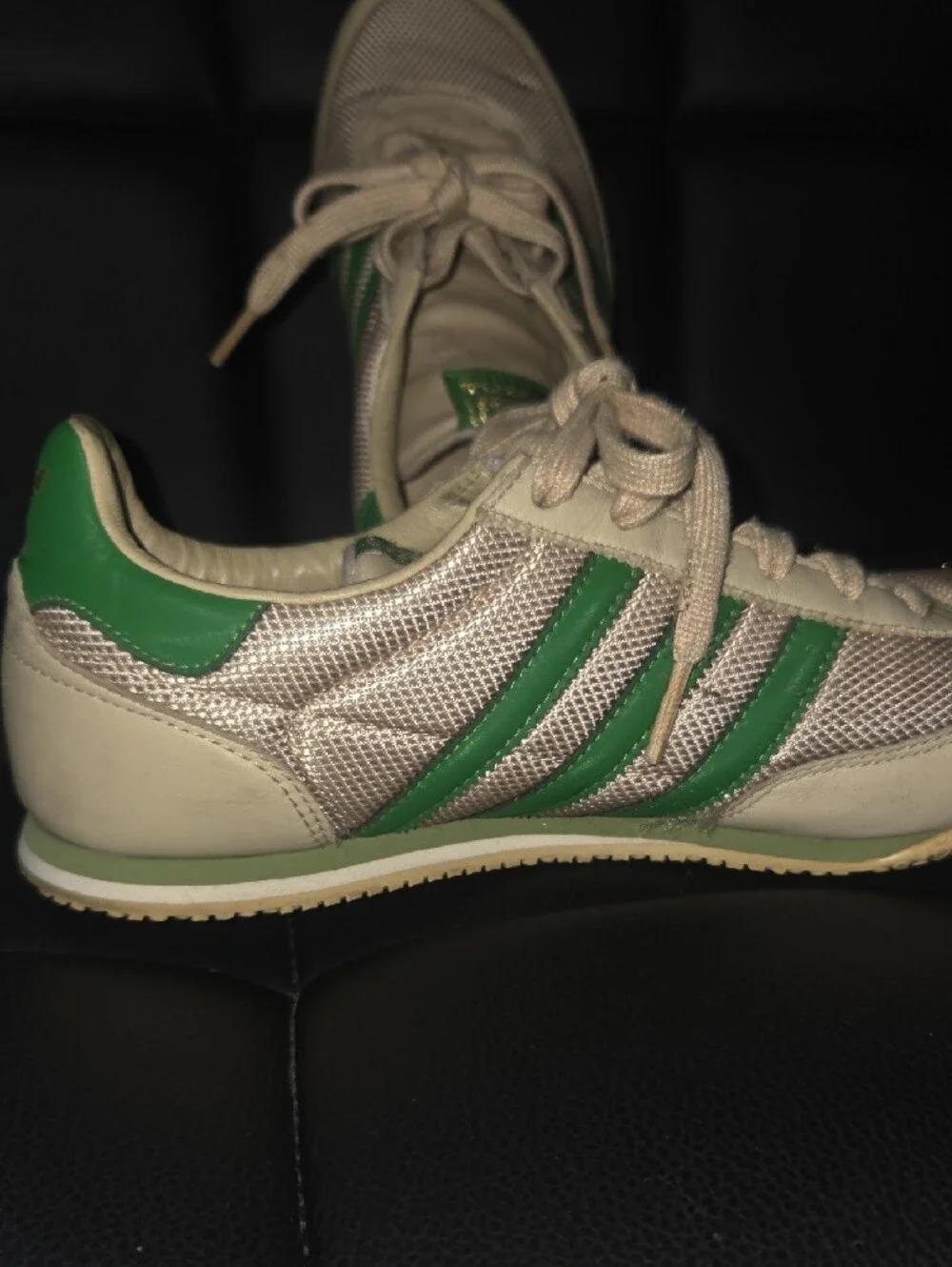 Womens adidas  Beige Sneakers with Green Stripes